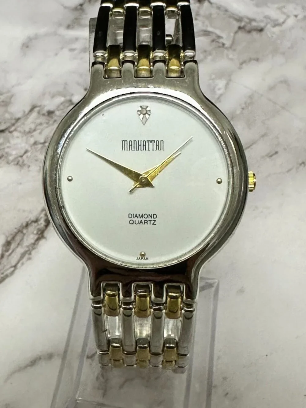 Manhattan Watch Women Two Tone Silver Gold White Dial New Battery 9 Inch